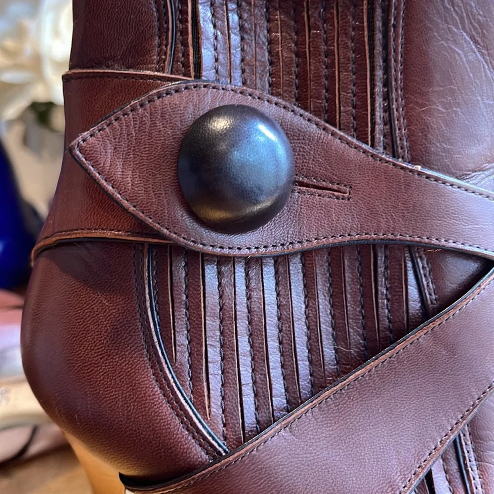 Miu Miu Capretto Stitch Cotto Leather Booties in Brown Leather and Copper